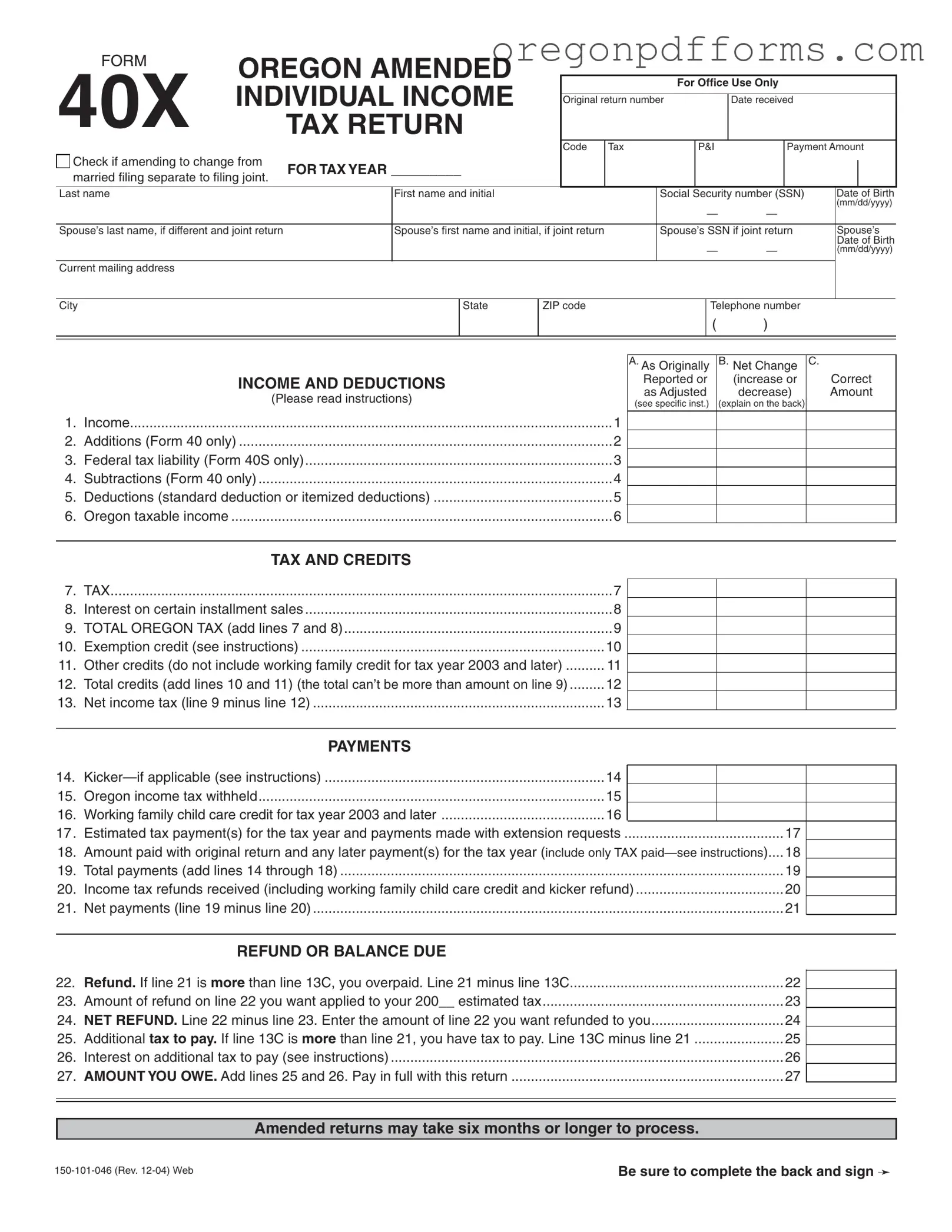Free 40X Oregon Form