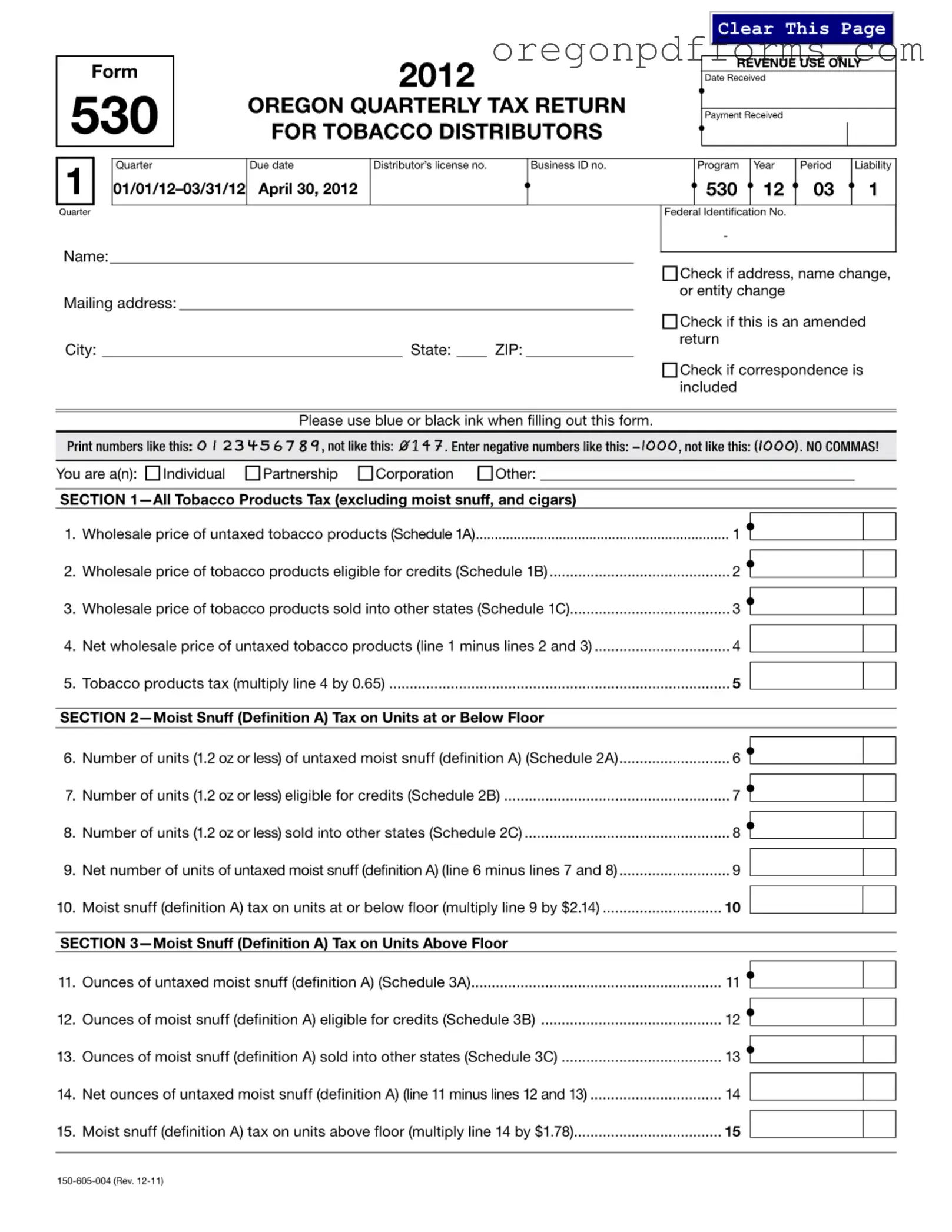Free 530 Oregon Form