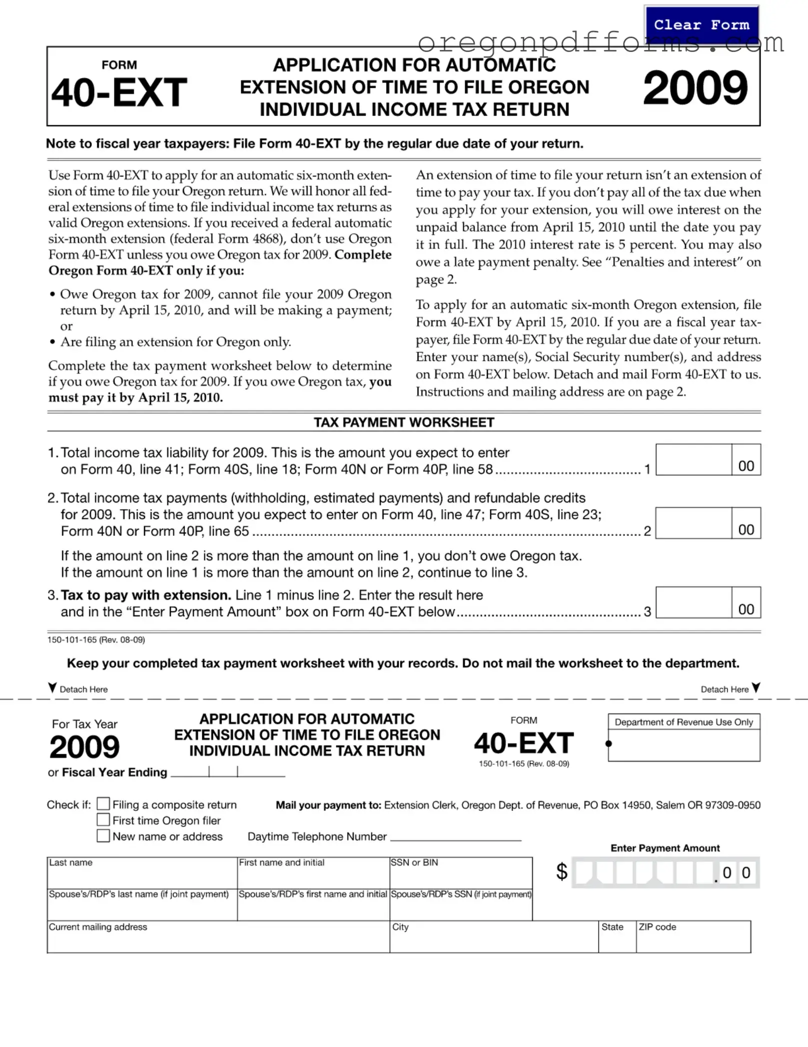Free Oregon 40 Ext Form