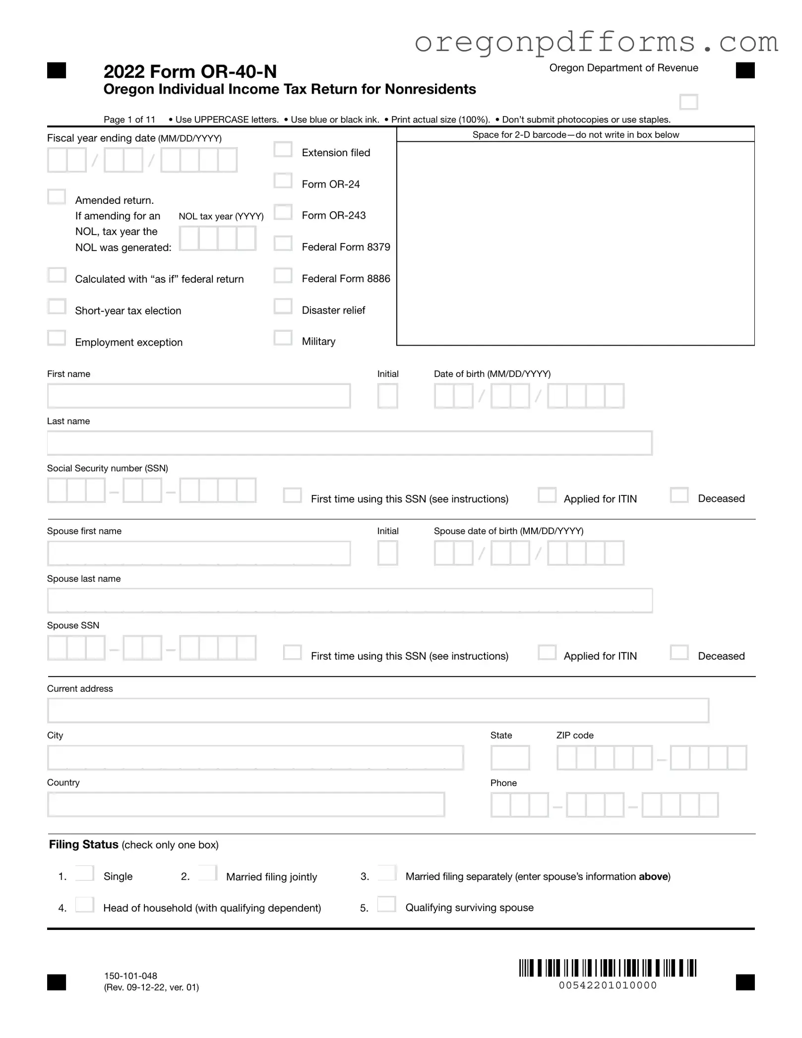 Free Oregon 40N Form