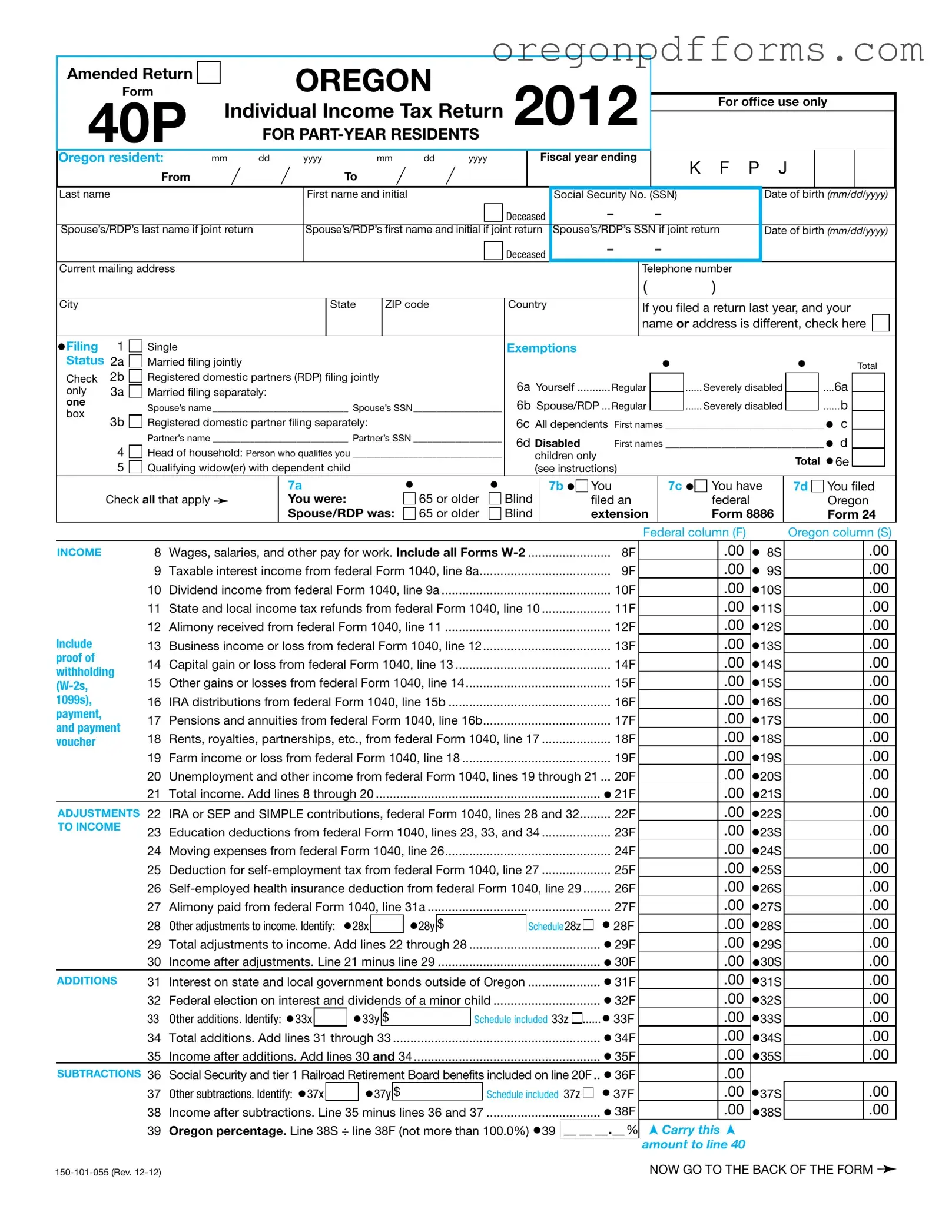 Free Oregon 40P Form