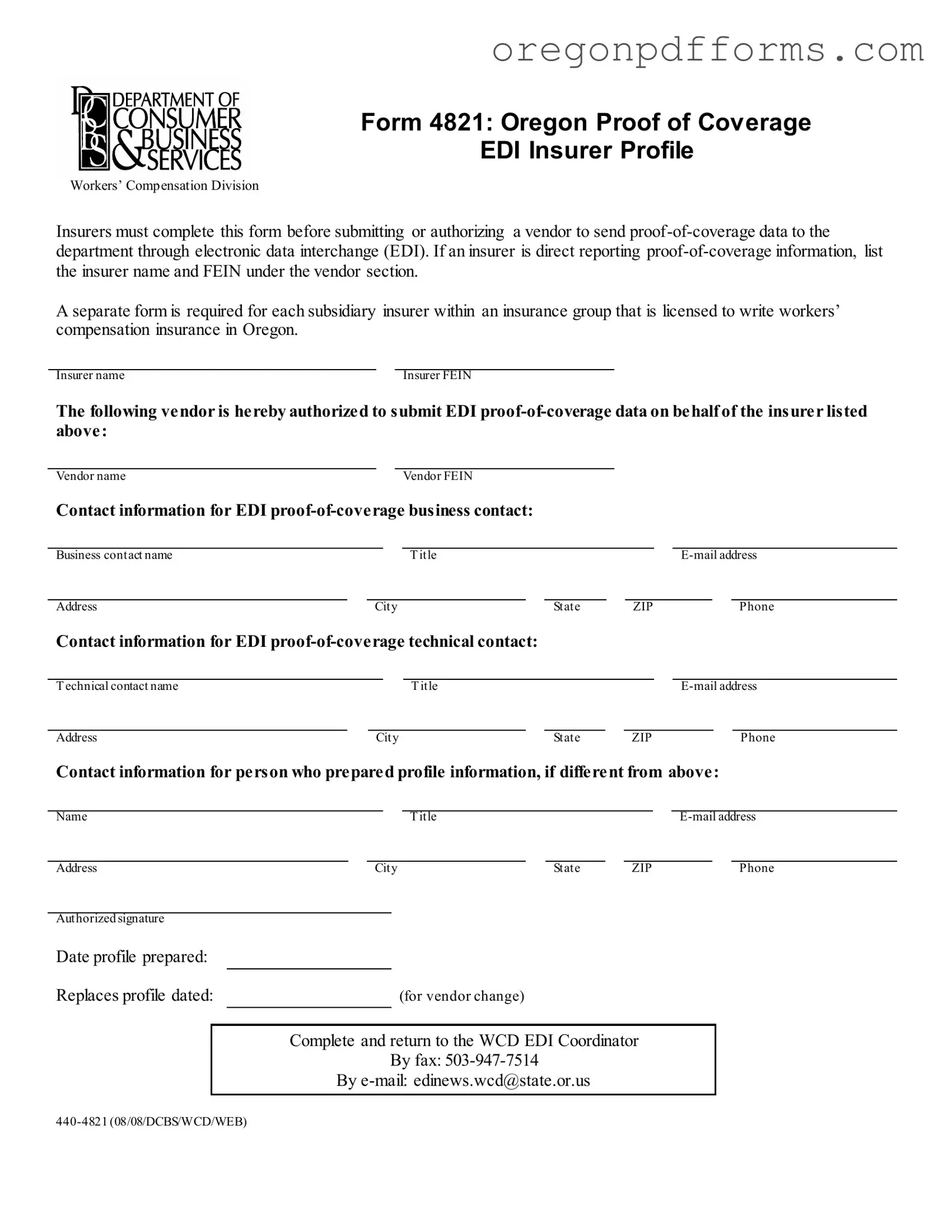 Free Oregon 4821 Form