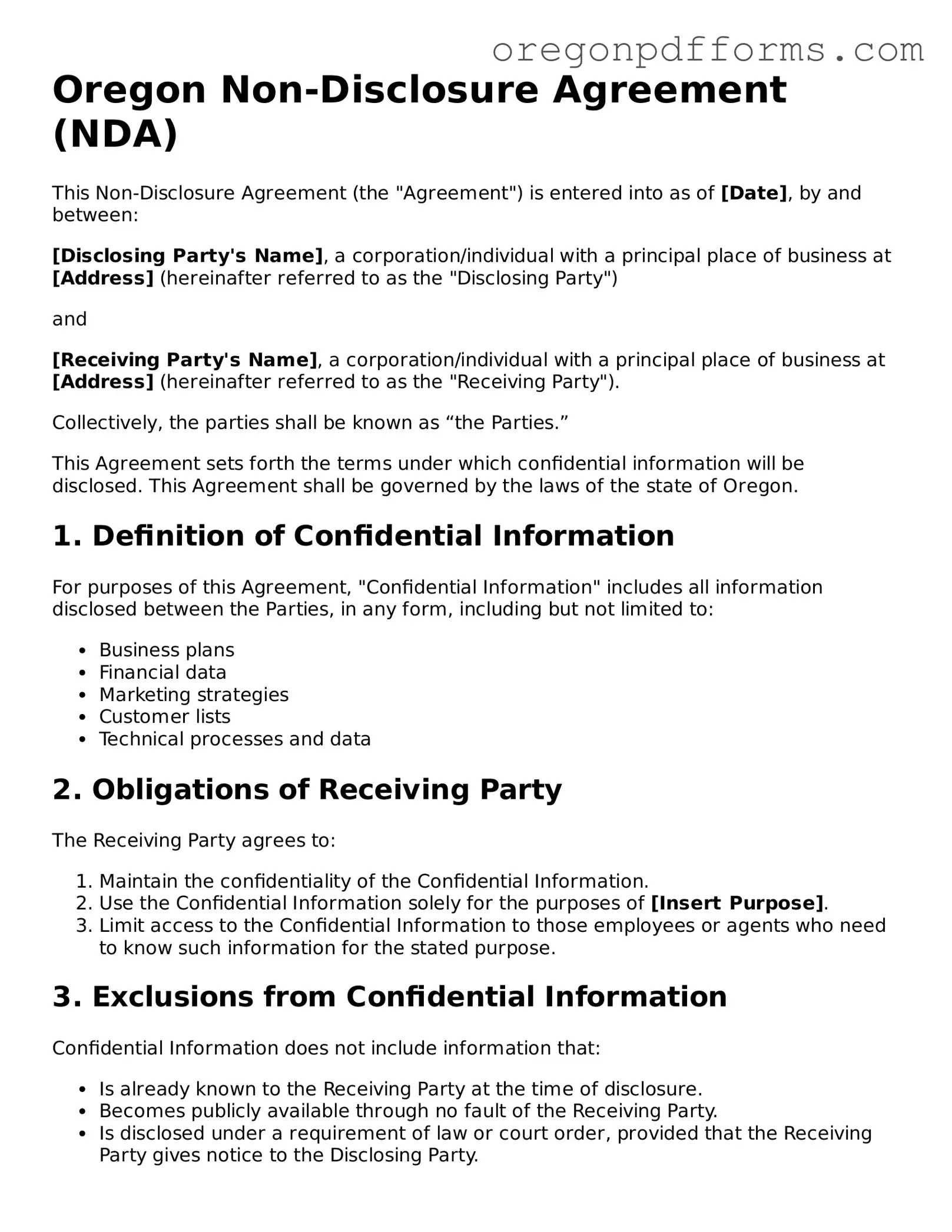 Valid  Non-disclosure Agreement Document for Oregon