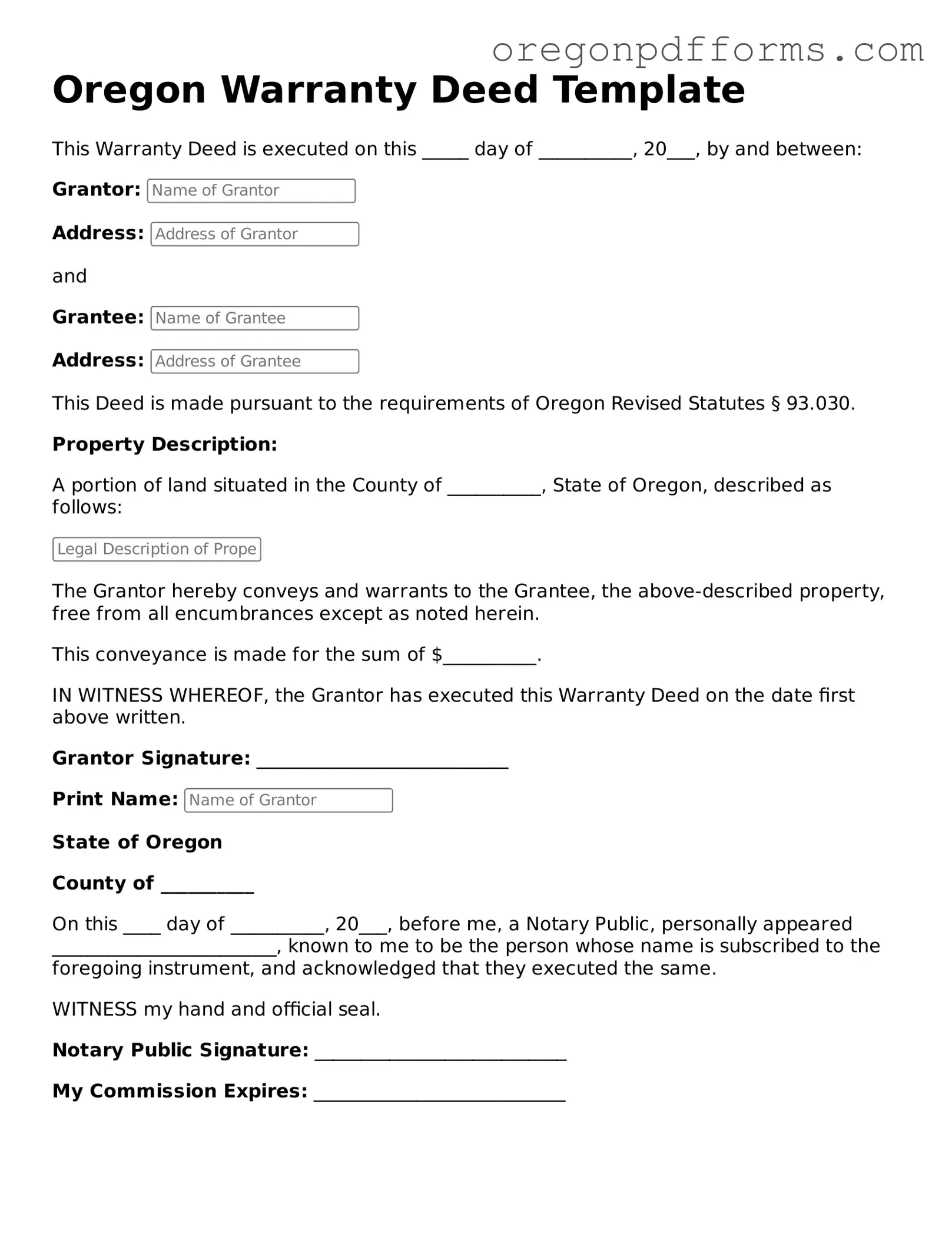 Valid  Deed Document for Oregon
