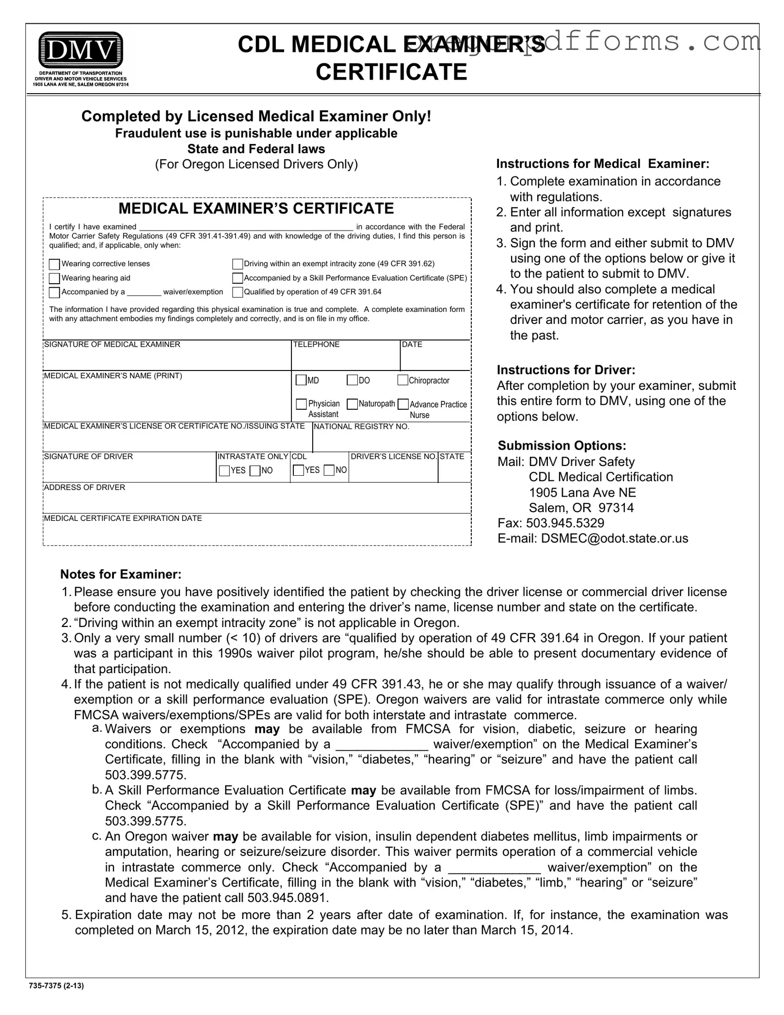 Free Oregon Dot Card For Cdl Form