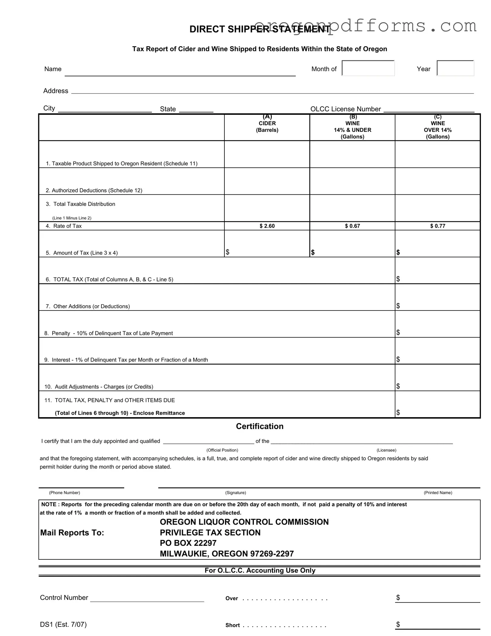 Free Oregon Ds1 Form