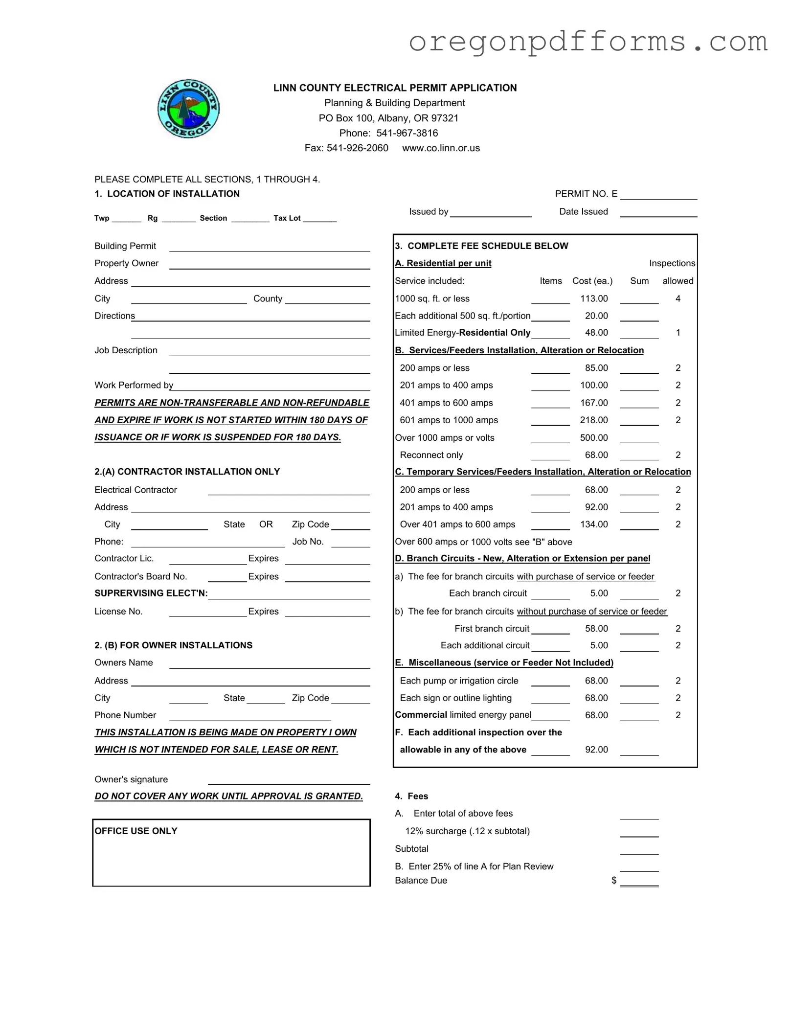 Free Oregon Electrical Permit Application Linn Form