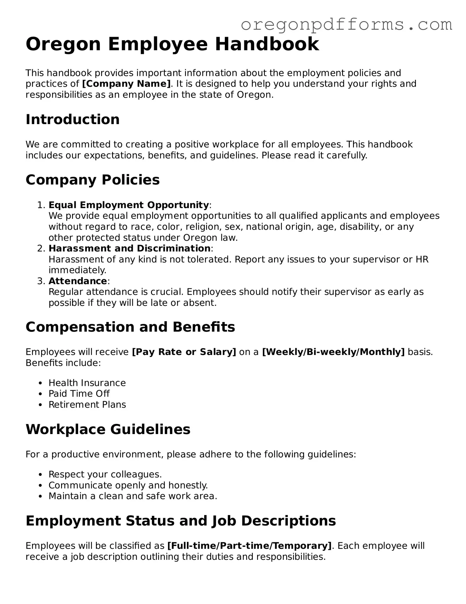 Valid Employee Handbook Document for Oregon