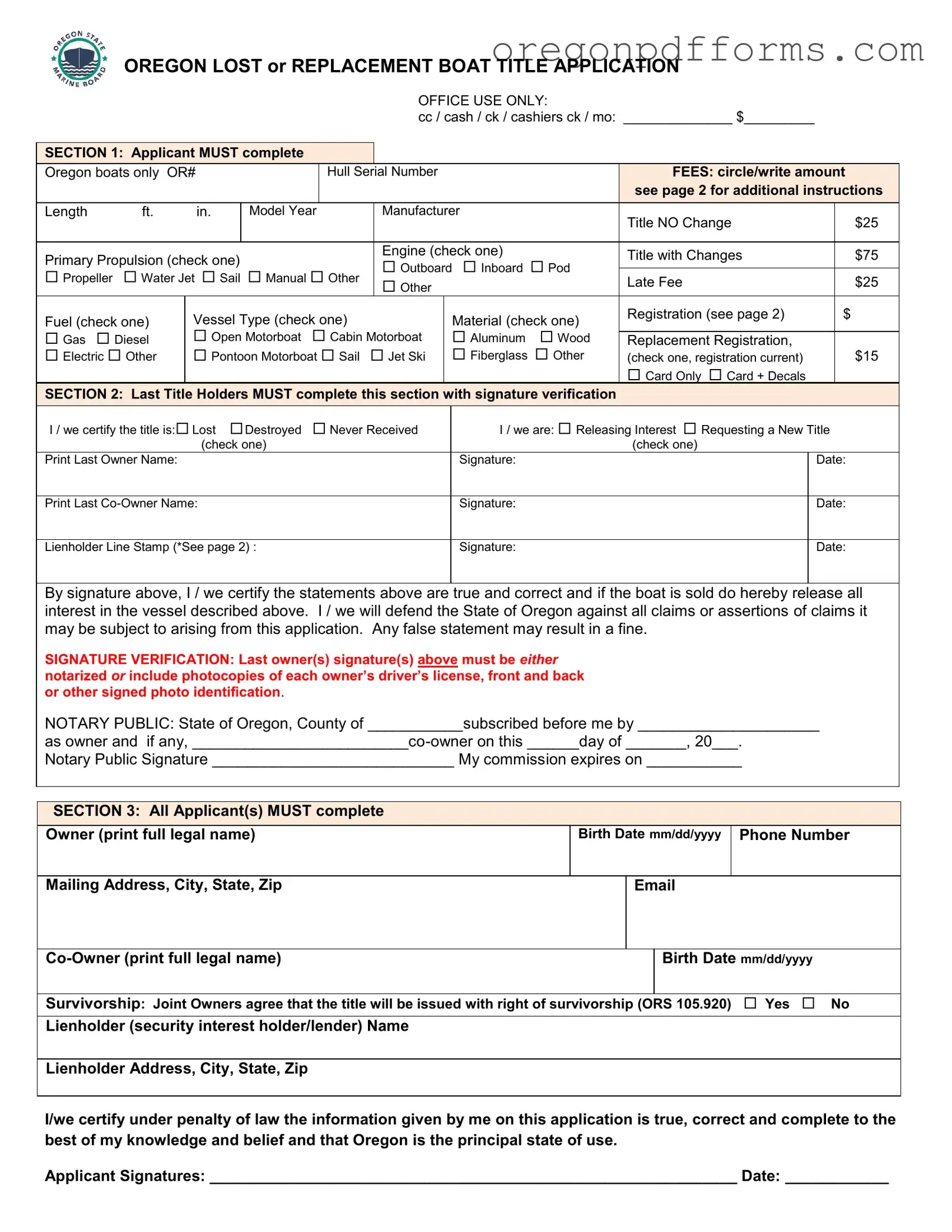 Free Oregon Lost Boat Title Application Form