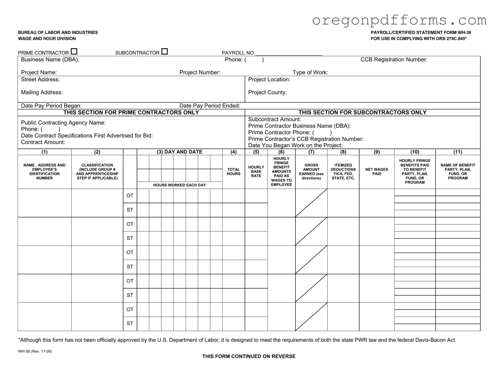 Free Oregon Payroll Wh 38 Form