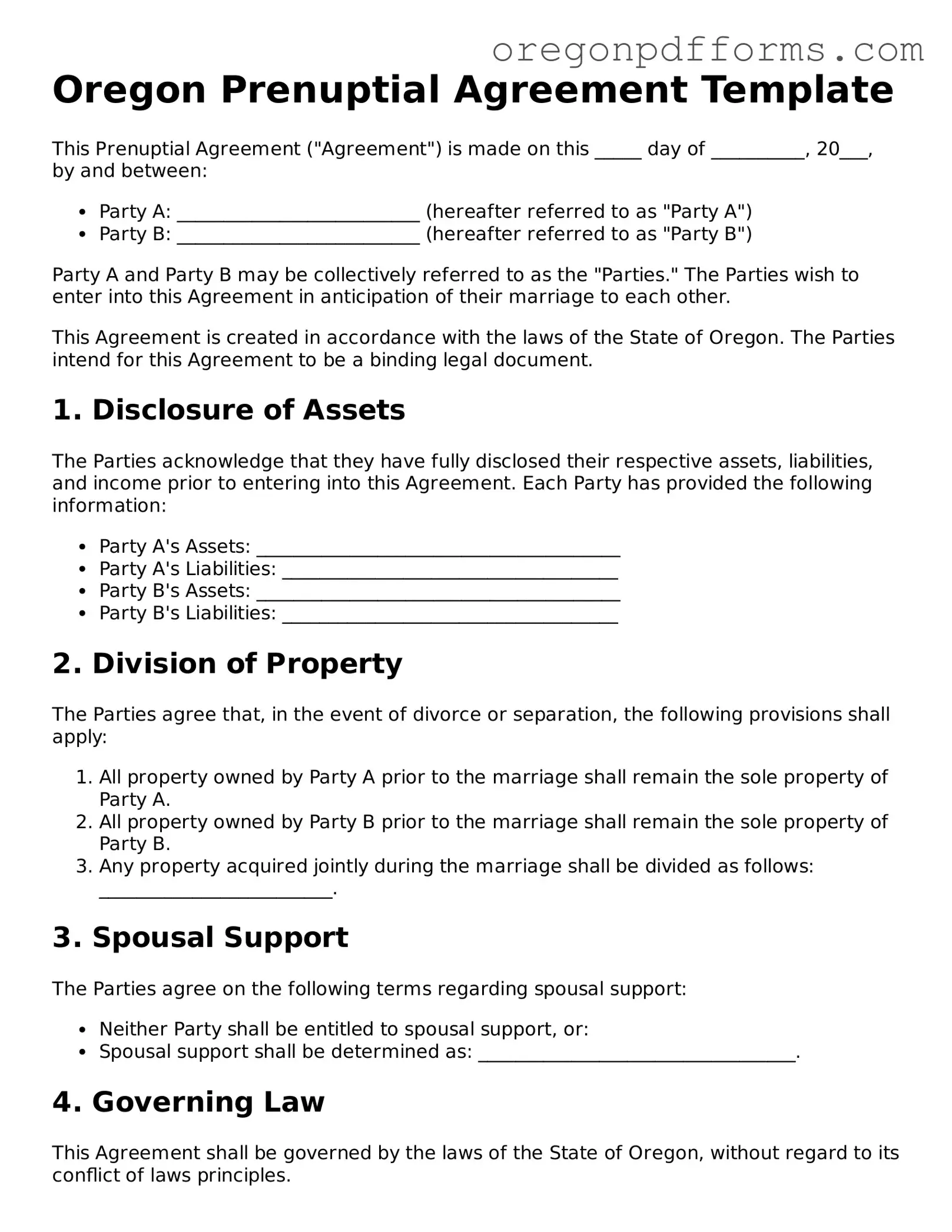Valid  Prenuptial Agreement Document for Oregon