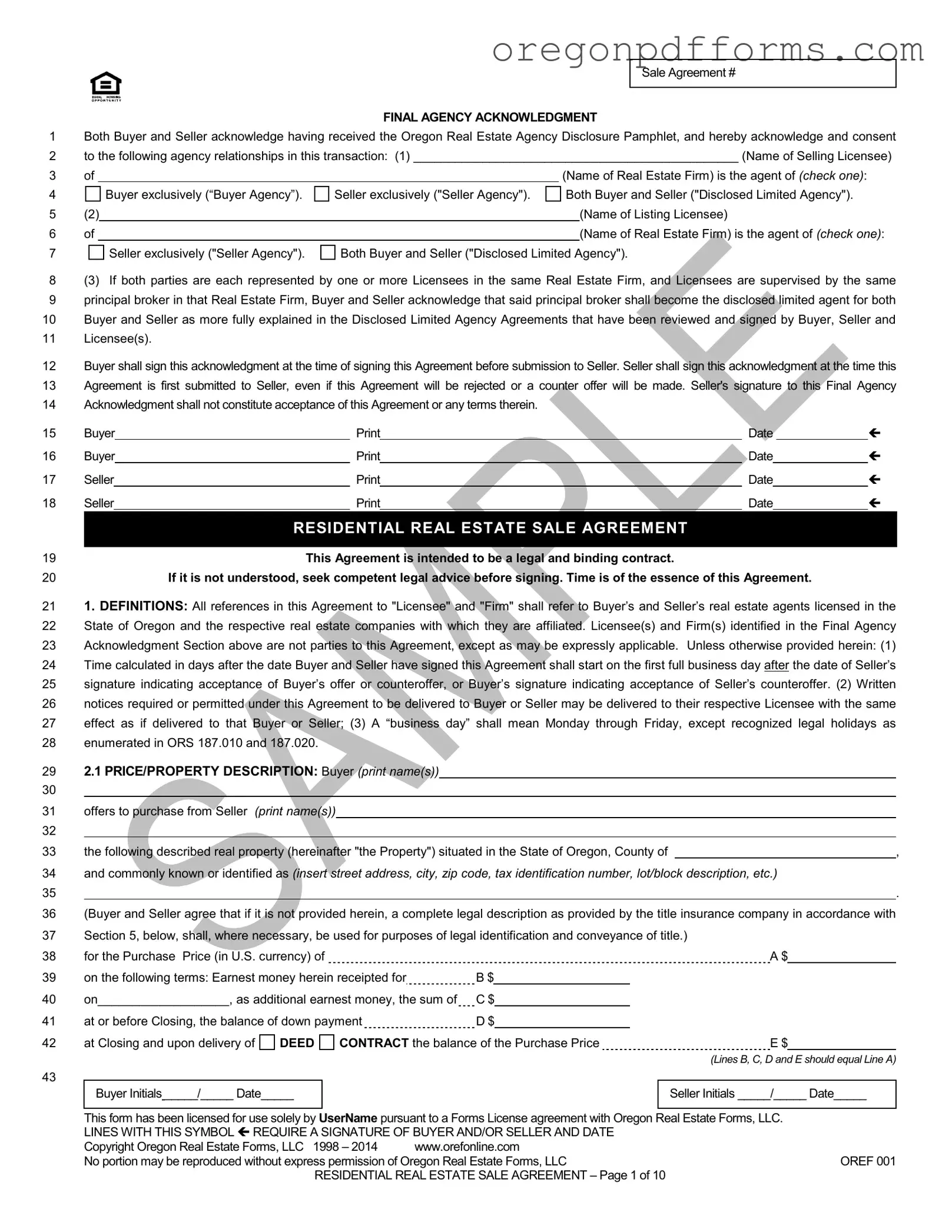 Free Oregon Real Estate Form
