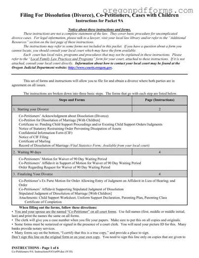 Free Divorce Papers Oregon Form