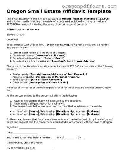 Valid  Small Estate Affidavit Document for Oregon