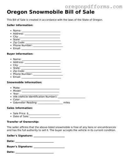 Valid  Snowmobile Bill of Sale Document for Oregon