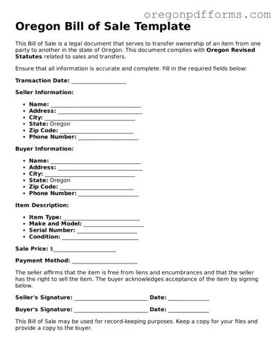 Valid  Bill of Sale Document for Oregon