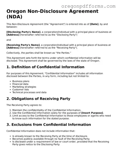 Valid  Non-disclosure Agreement Document for Oregon