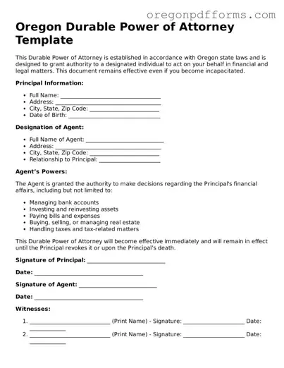 Valid  Durable Power of Attorney Document for Oregon