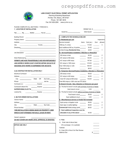 Free Oregon Electrical Permit Application Linn Form