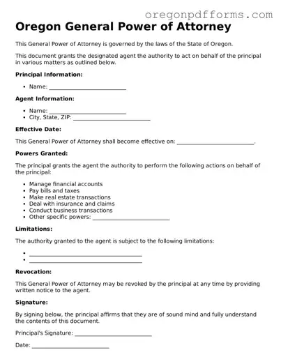 Valid  General Power of Attorney Document for Oregon