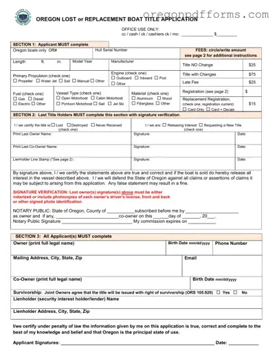 Free Oregon Lost Boat Title Application Form