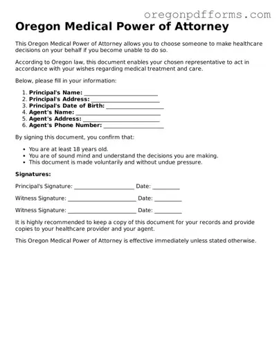 Valid  Medical Power of Attorney Document for Oregon