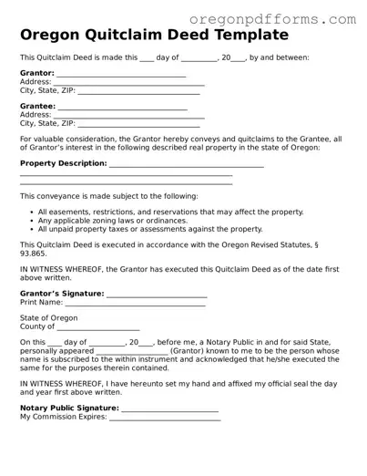 Valid  Quitclaim Deed Document for Oregon
