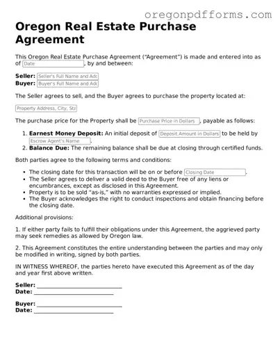 Valid  Real Estate Purchase Agreement Document for Oregon