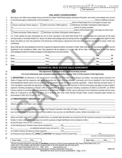 Free Oregon Real Estate Form