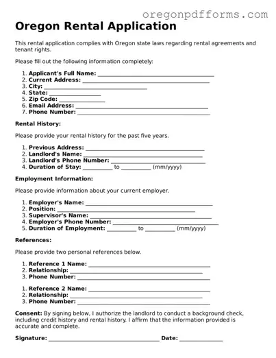 Valid  Rental Application Document for Oregon