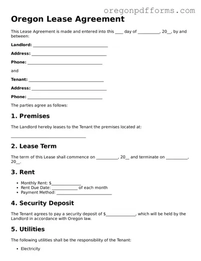 Valid  Lease Agreement Document for Oregon