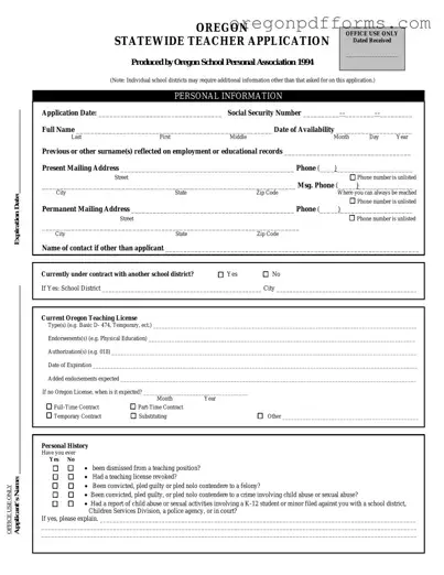 Free Oregon Teacher Application Form