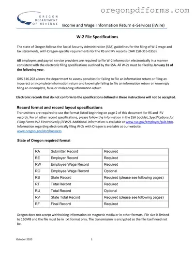 Free Oregon W2 Form