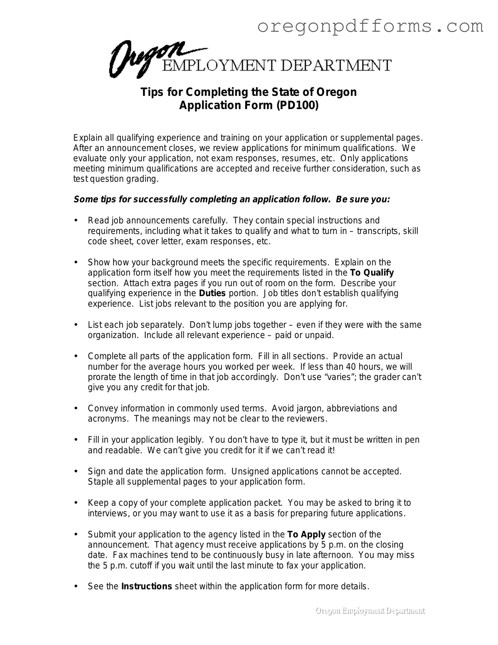 Free State Of Oregon Jobs Form