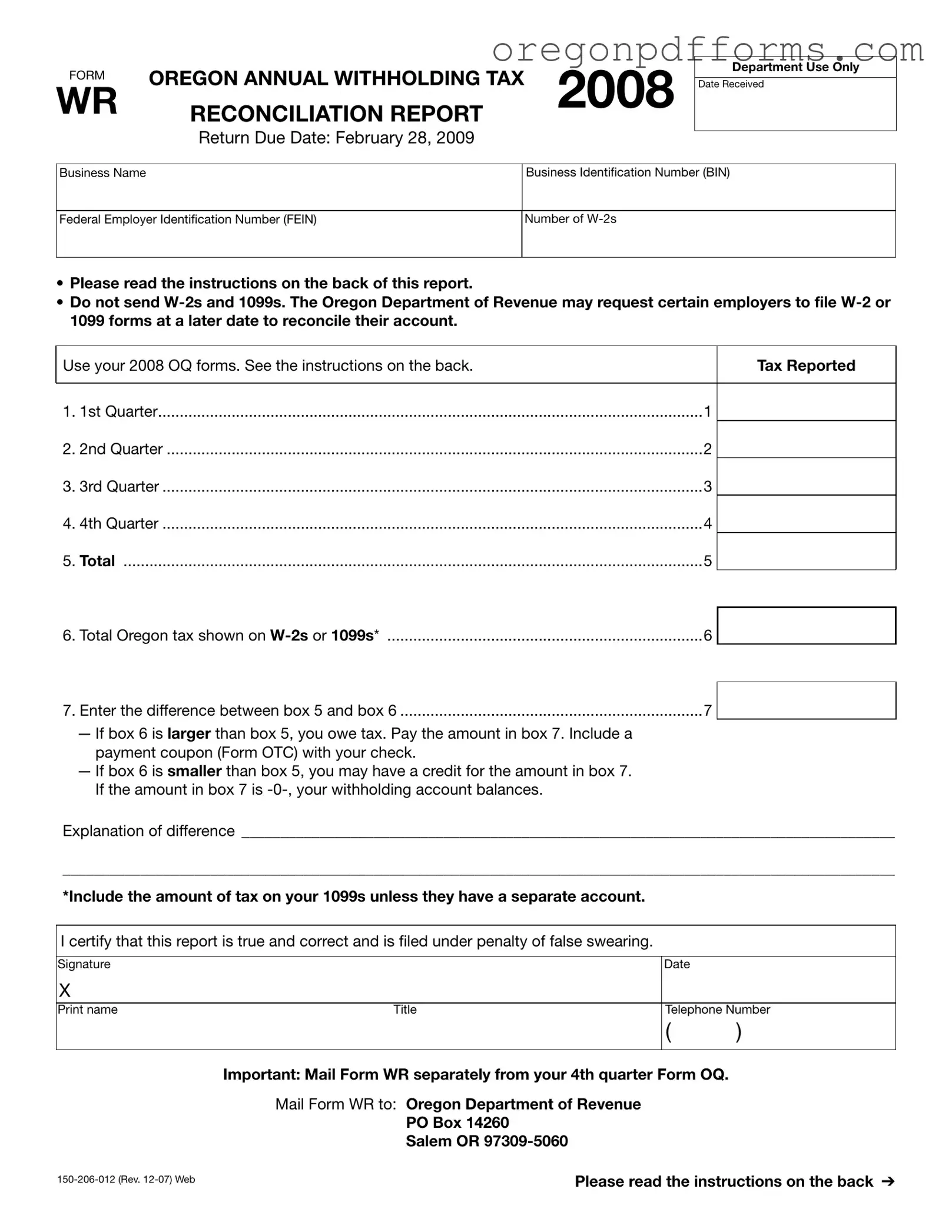 Free Wr Oregon Form